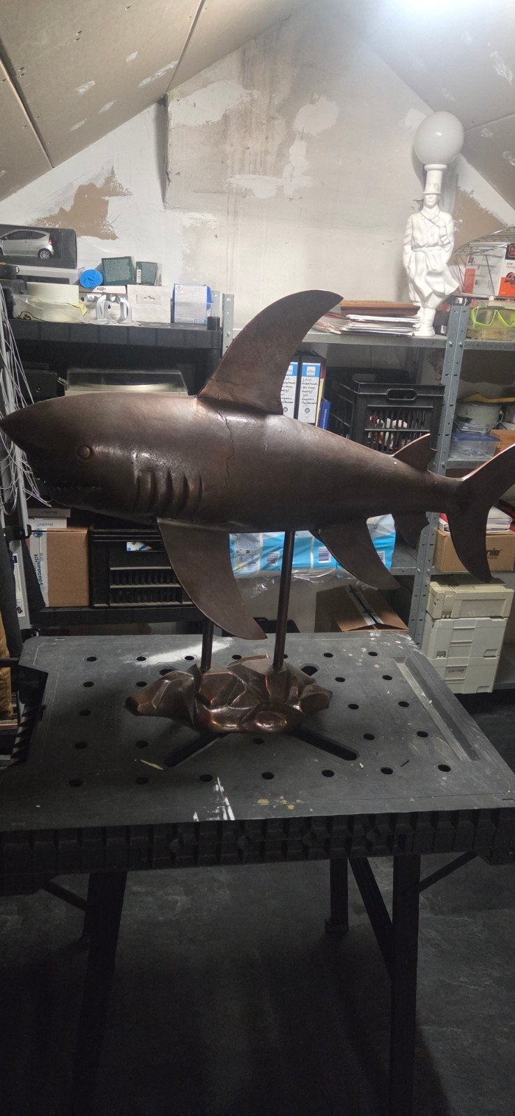 Bronzen haai sculptuur - Uniek kunstwerk, Antiek en Kunst, Gepatineerd, Ophalen of Verzenden, Brons, 20 - 50 cm
