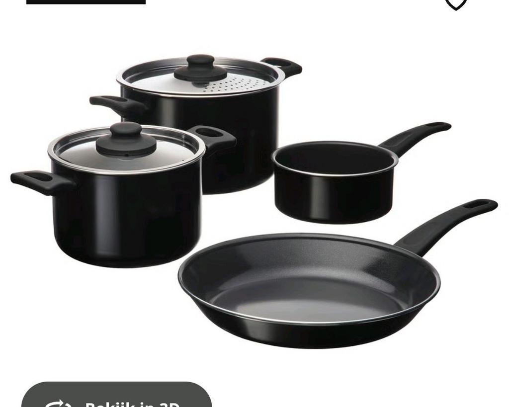 NIEUW 4delig pannenset Ikea zwart Hemlagad, Ophalen, Nieuw, Rvs, Pannenset