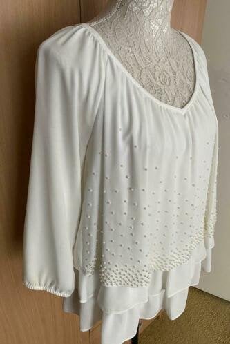 Joseph Ribkoff blouse wit met pareltjes maat 36[V], Ophalen of Verzenden, Zo goed als nieuw, Maat 36 (S), Wit