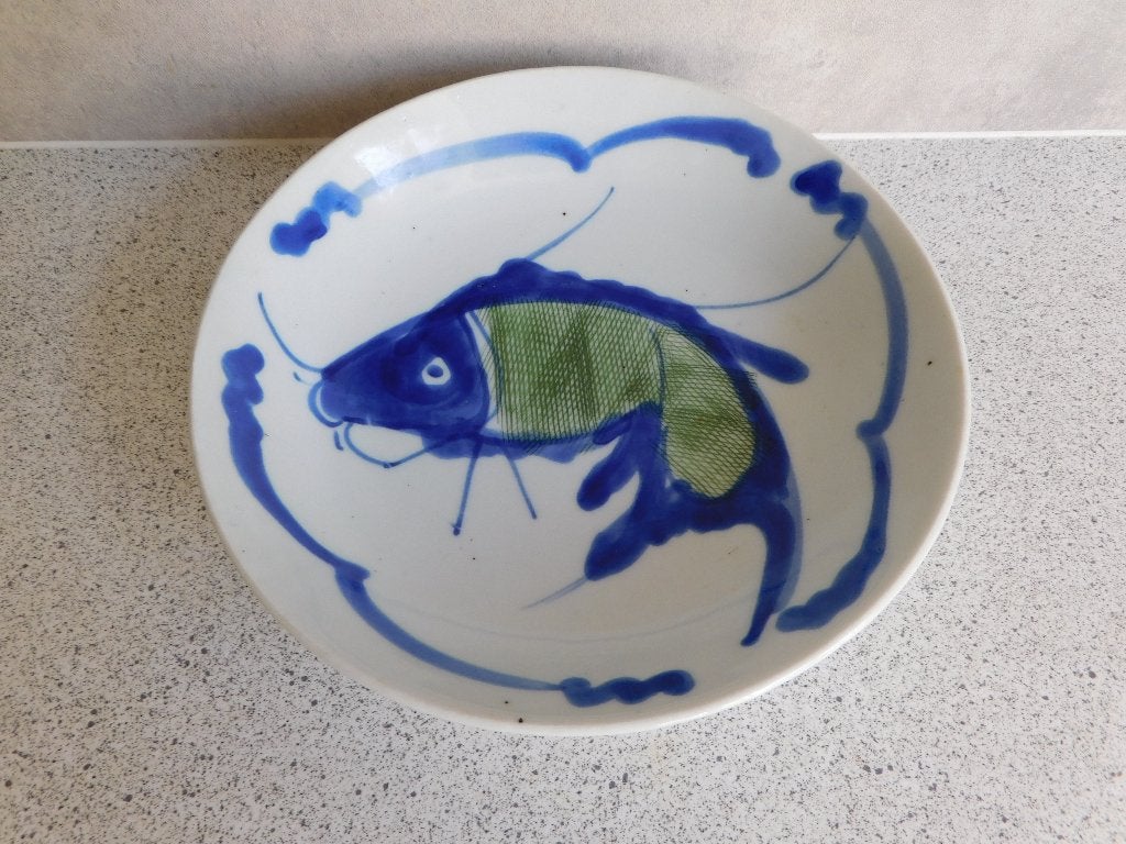 Diep Bord 18,5x4 cm. Koi Blauw Groen Made in China, Ophalen of Verzenden