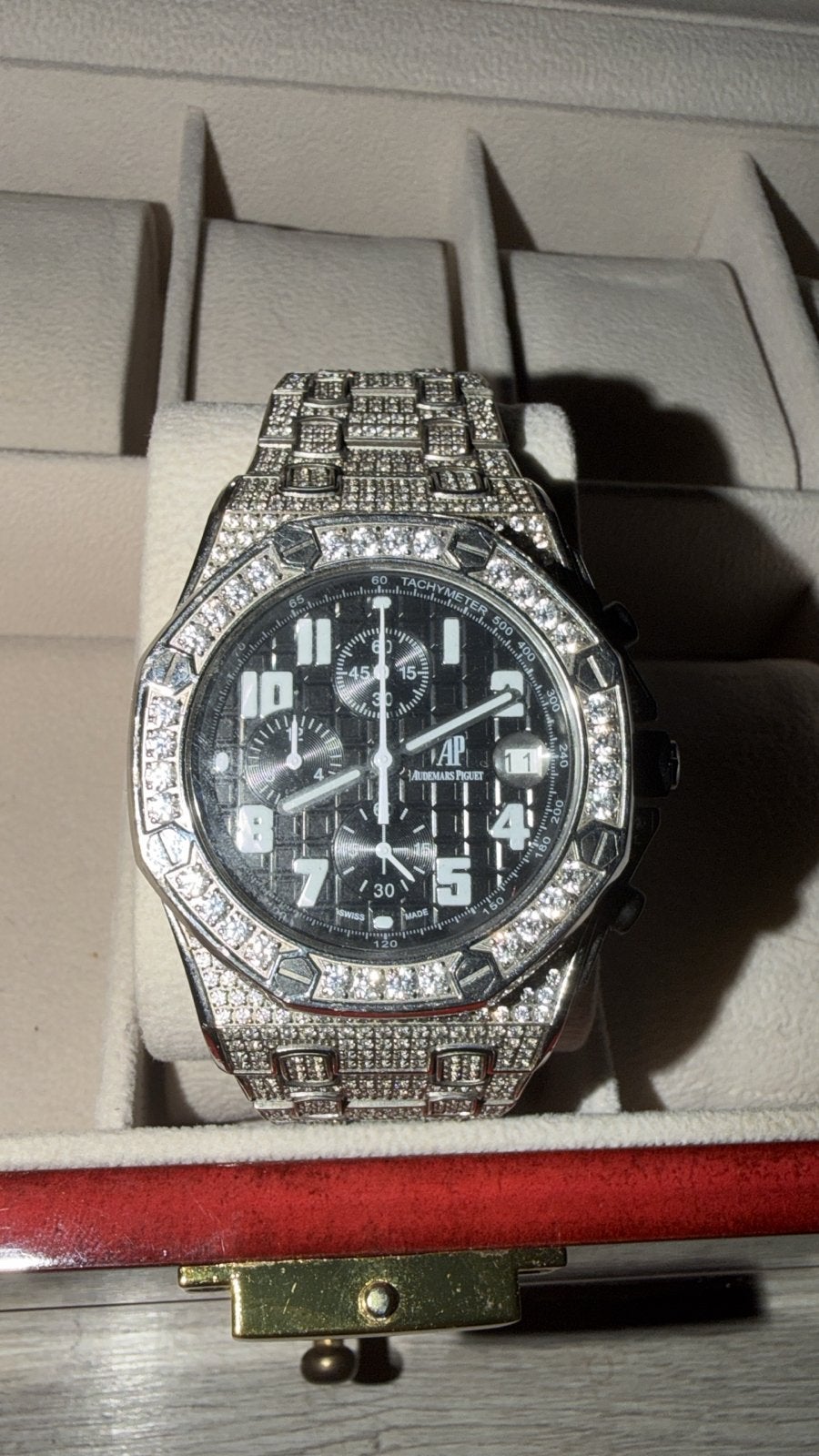 Heren Audemars Piguet Royal Oak Offshore Iced Out, Overige merken, Staal, Polshorloge, Ophalen of Verzenden