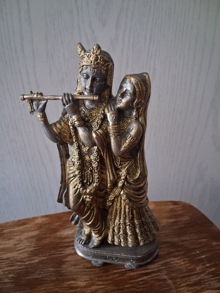 Bronzen beeldje van Krishna en Radha met fluit, Ophalen, Groep mensen, Minder dan 20 cm, Beeld