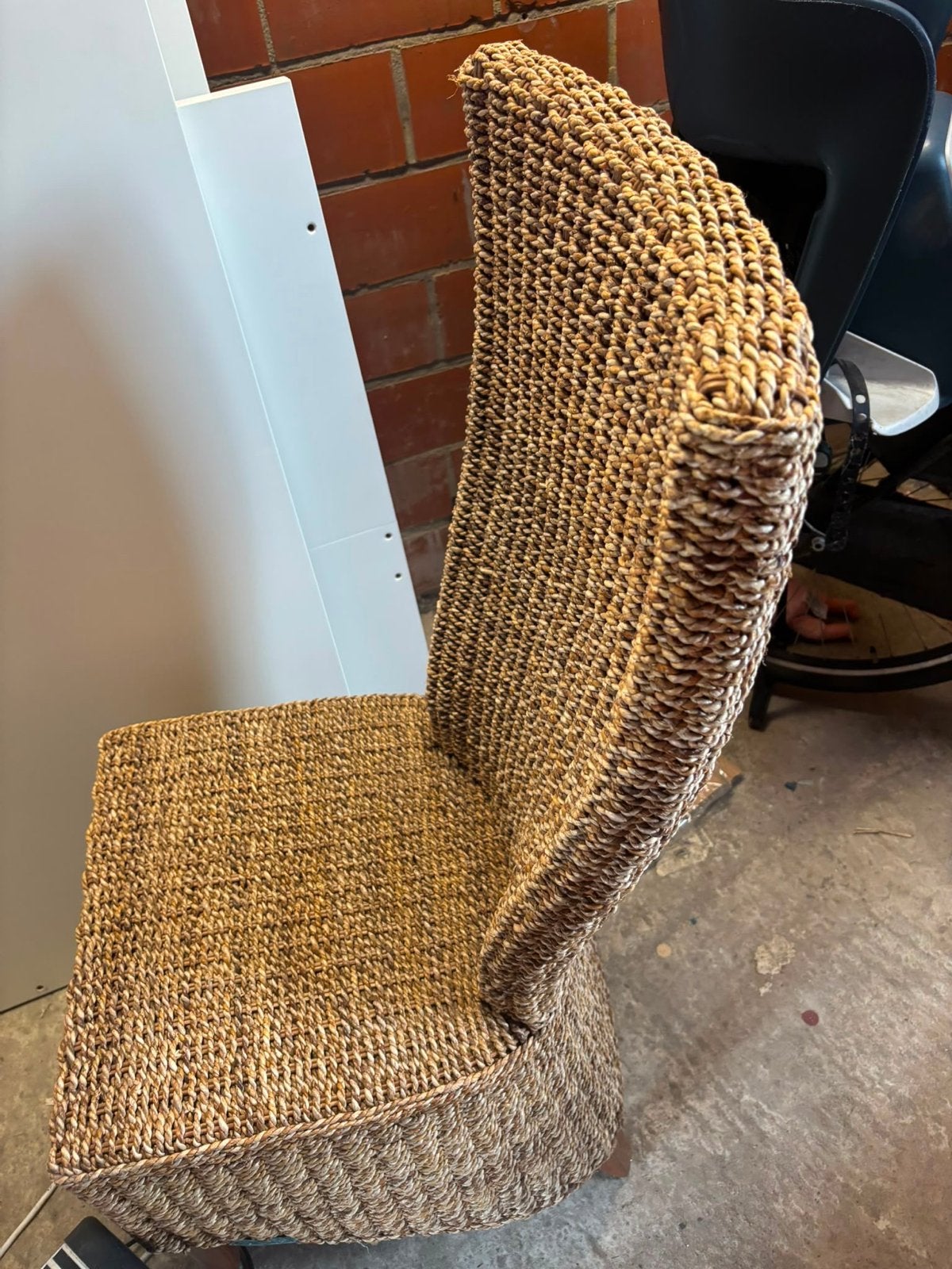 Rotan stoel - Handgeweven rieten eetkamerstoel, Ophalen, Gebruikt, Bruin, Riet of Rotan