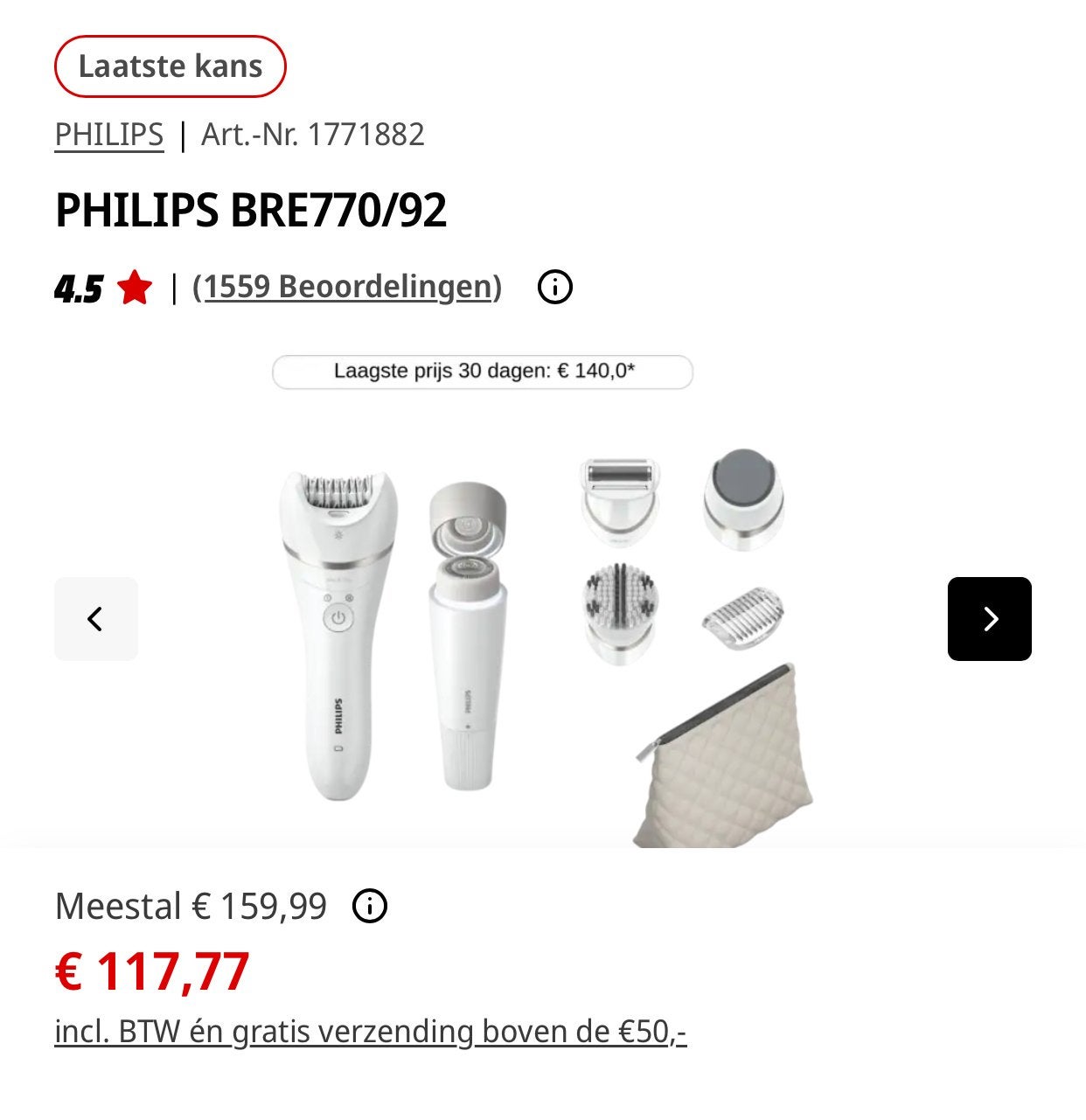 Philips BRE770/92 Epilator - Nieuwstaat, Ophalen of Verzenden, Zo goed als nieuw, Scheren en Epileren