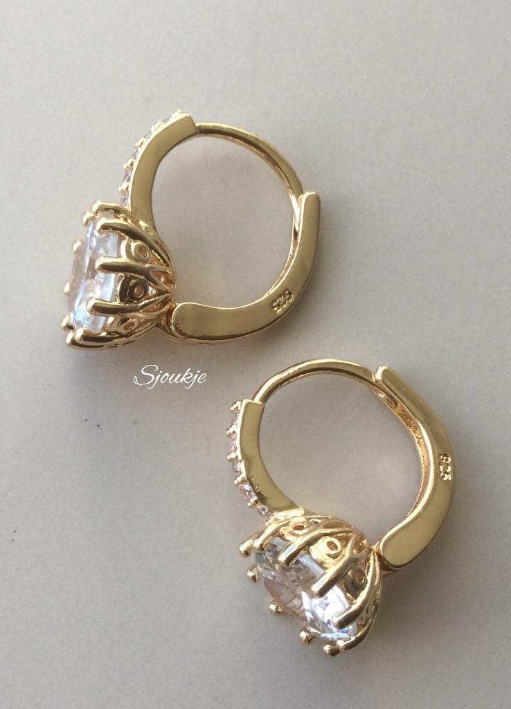 Oorbellen verguld zilver Swarovski kristal goud ring parel, Sieraden, Tassen en Uiterlijk, Oorbellen, Met kristal, Hangers, Verzenden