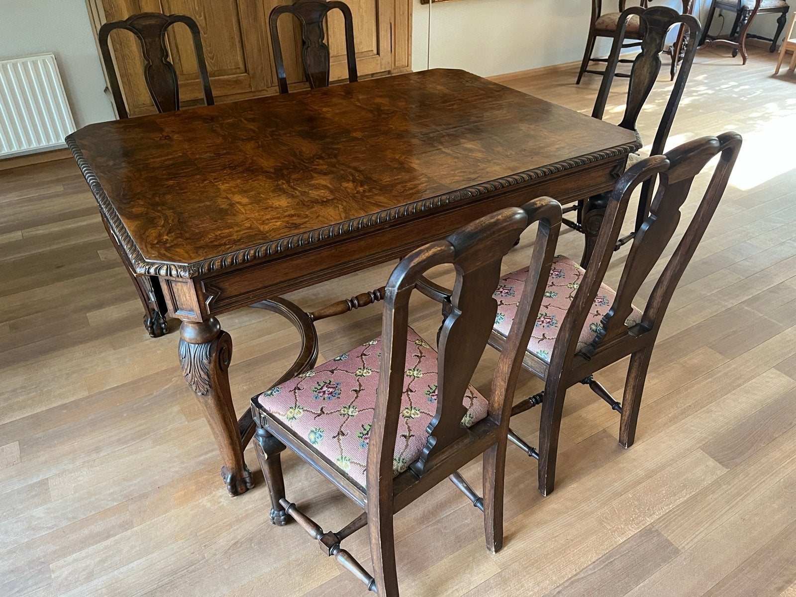 Antieke uitschuifbare tafel met 5 stoelen (1880-1900), Ophalen of Verzenden