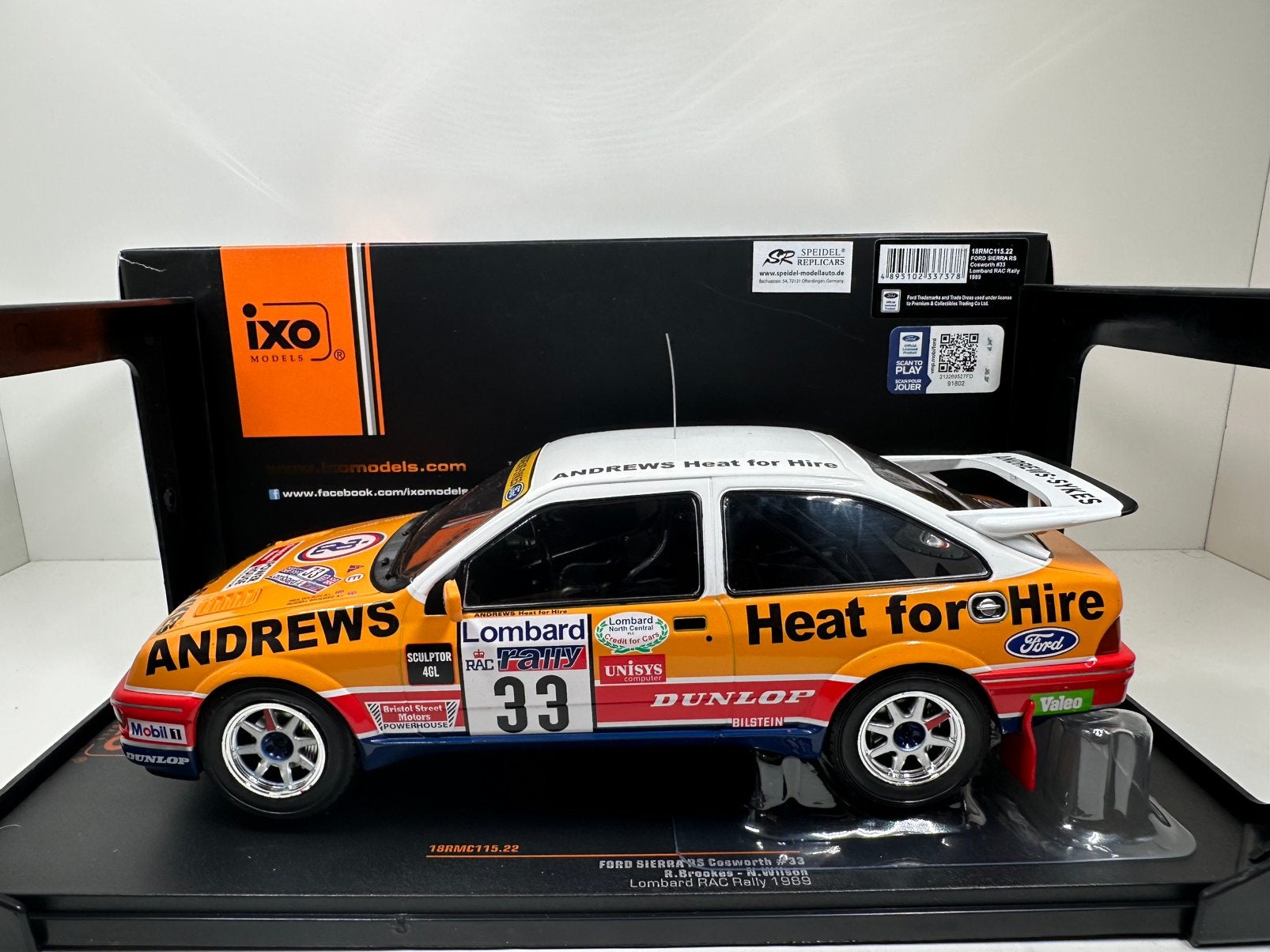 IXO 1:18 FORD SIËRRA RS COSWORTH BROOKES RAC RALLY '89 NIEUW, Hobby en Vrije tijd, Modelauto's | 1:18, Ophalen of Verzenden, Nieuw