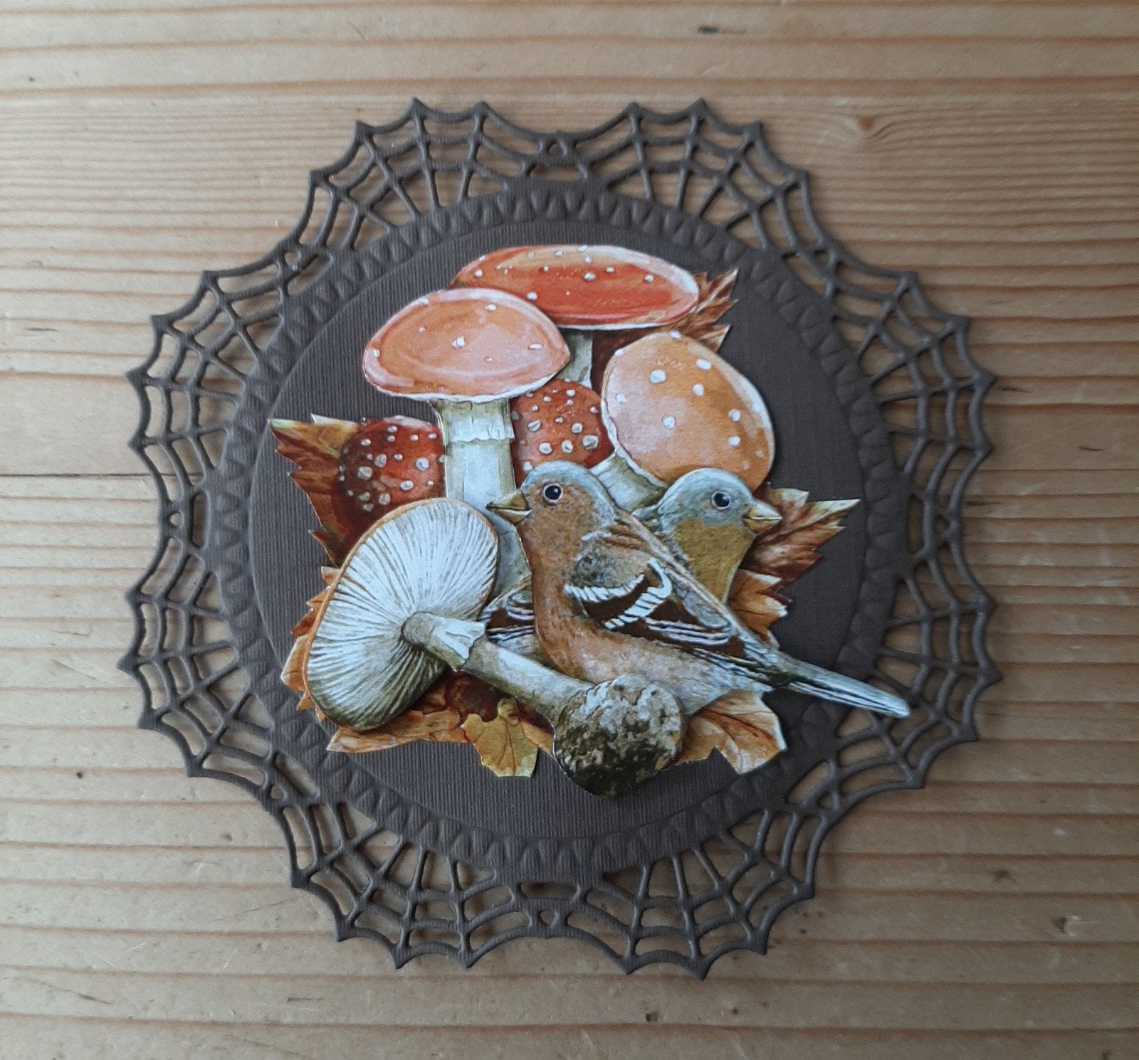 stans kaart opleg met 3d plaatje vogels en paddenstoelen, Ophalen of Verzenden, Nieuw, Overige thema's