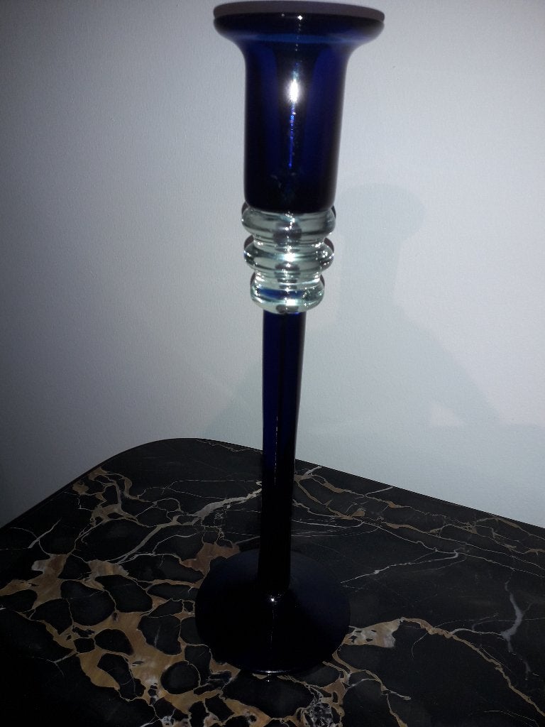 SCHITTERENDE VINTAGE GLAZEN GESIGNEERDE KANDELAAR hoog 28 cm, Antiek en Kunst, Ophalen of Verzenden
