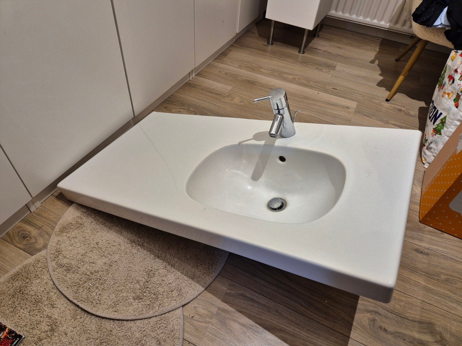 Wastafel keramiek 100x50cm met kraan en syfon, Ophalen, Gebruikt, 50 tot 100 cm, Minder dan 100 cm