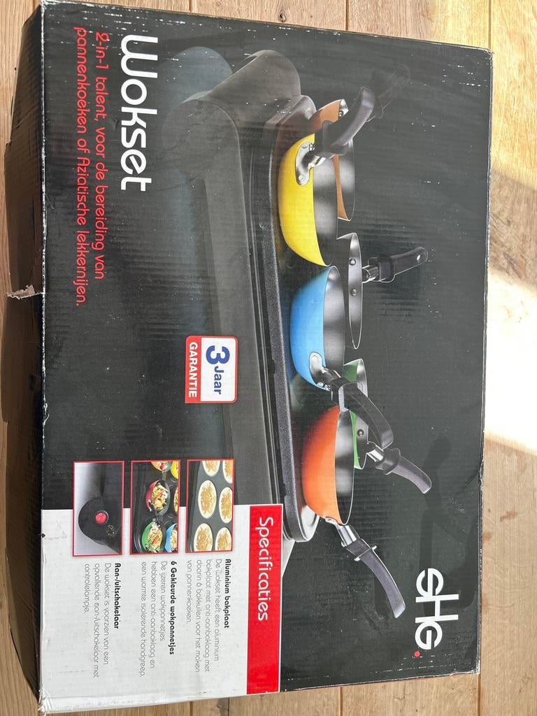 Wokset 2-in-1, voor pannenkoeken of Aziatische gerechten, Ophalen, Overige typen, Zo goed als nieuw, Metaal