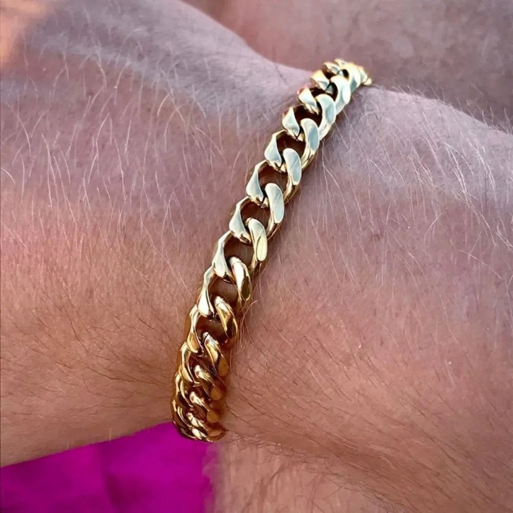 Goudkleurige Heren Schakel Armband, Verzenden, Nieuw, Goud, Staal