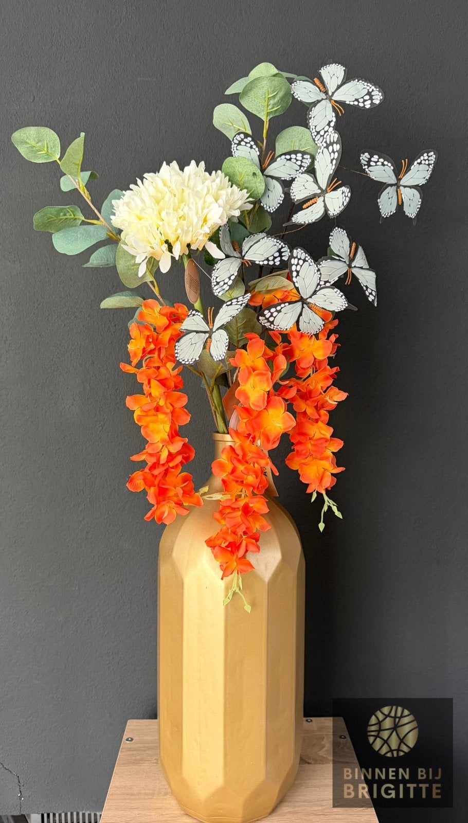 Decoratie vaas met boeket, Binnen, Nieuw, Ophalen of Verzenden, Goud