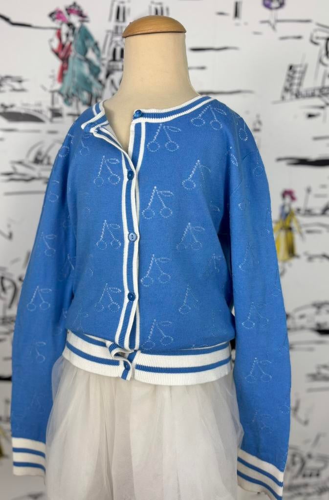 Bonpoint blauw vestje met kersen maat 10, Bonpoint EU, Trui of Vest, Zo goed als nieuw, Info@bonpoint.com