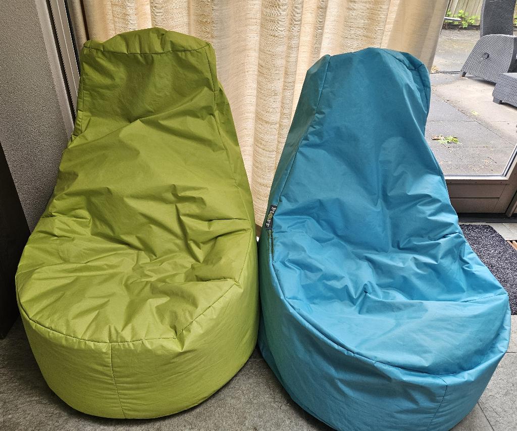 Zitzakken Ploff limegroen & lichtblauw (ook los te koop), Huis en Inrichting, Zitzakken, Ophalen, Gebruikt, Overige kleuren, Zitzakstoel