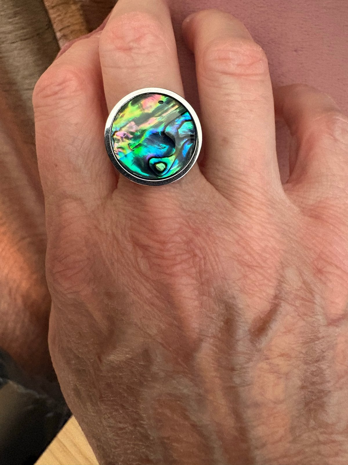 18mm Abalone Schelp Statement Ring - Verstelbaar RVS, 18 tot 19, Overige kleuren, IJzer of Staal, Nieuw