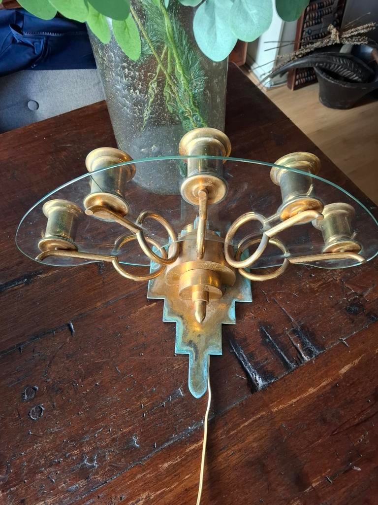 Amsterdamse School wandlamp messing Giso, Antiek en Kunst, Ophalen