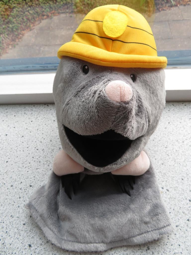 Handpop MOL met gele pet Bewust van de Basis, Overige typen, Grijs, Ophalen of Verzenden, Middelgroot (20 tot 80 cm)