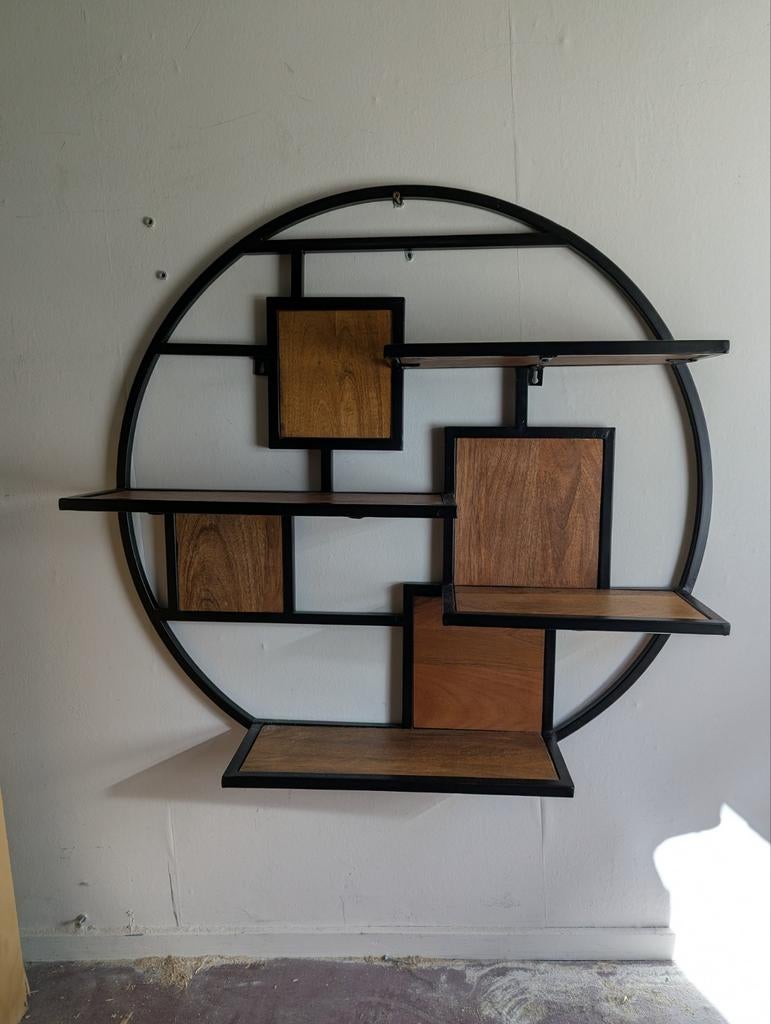 Rond wandrek met houten planken, Huis en Inrichting, Woonaccessoires | Wandplanken en Boekenplanken, Ophalen, Zo goed als nieuw