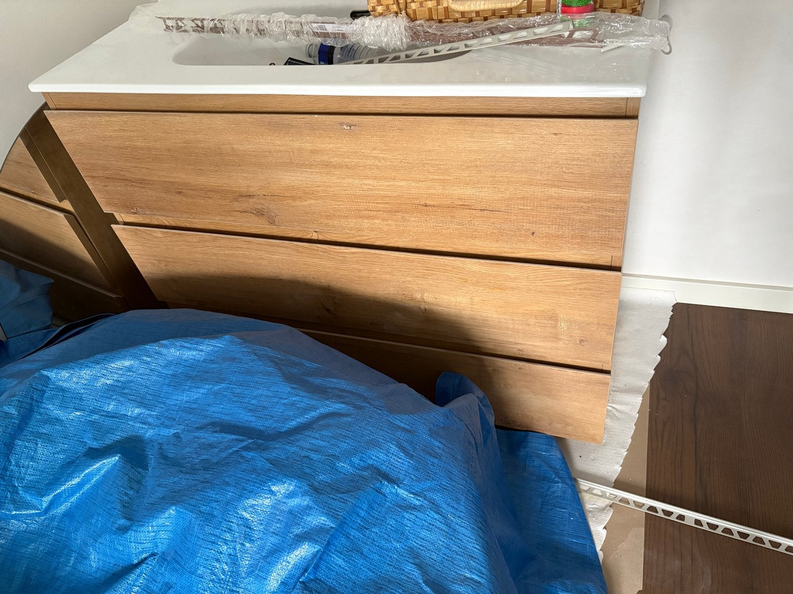 Wastafelkast met wasbak - Houtkleur, Ophalen, Gebruikt, 50 tot 100 cm, Minder dan 100 cm