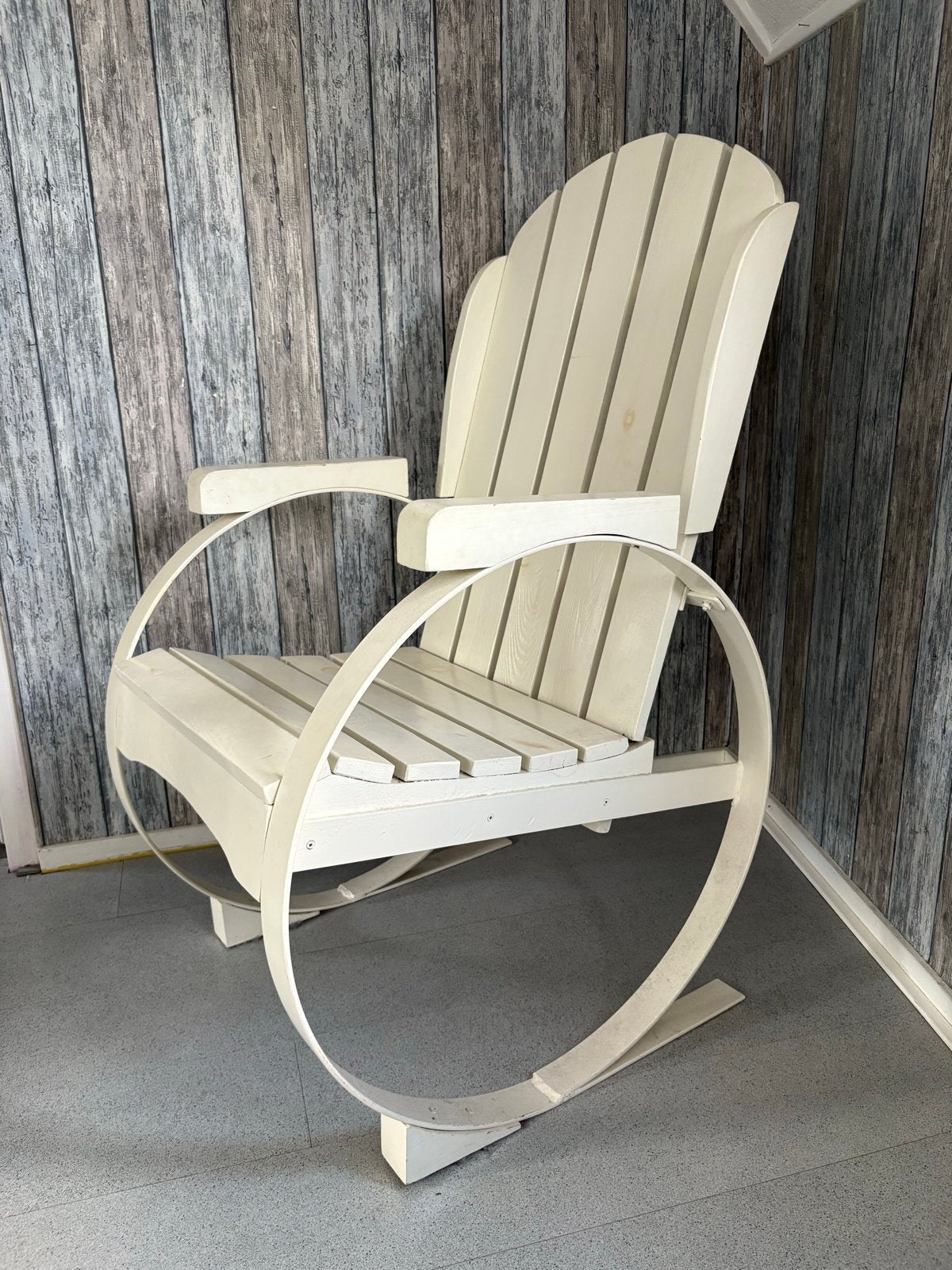 Houten Bearchair Schommelstoel met Stalen Veer, Ophalen, Gebruikt, Wit, Landelijk
