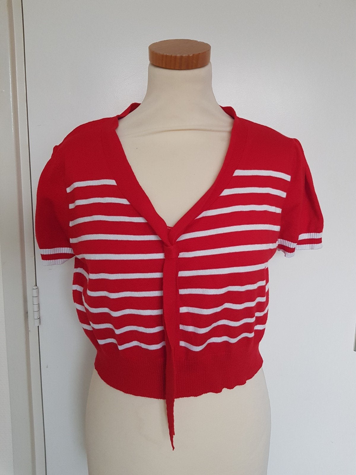Banned Retro kort truitje L/ 40 Rood-wit, Kleding | Dames, Maat 38/40 (M), Ophalen of Verzenden, Korte mouw, Rood