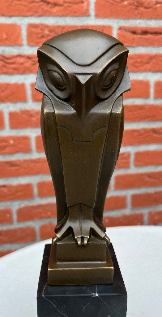 Bronzen art deco stijl uil op een marmeren voet., Art deco, Gepatineerd, Ophalen of Verzenden, Brons