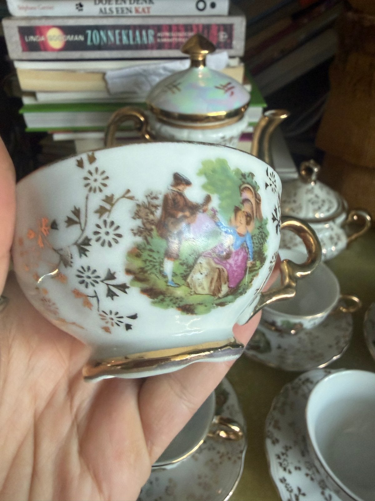 Vintage Iridescent Lusterware Mocca Koffieset - 15-delig, Ophalen of Verzenden