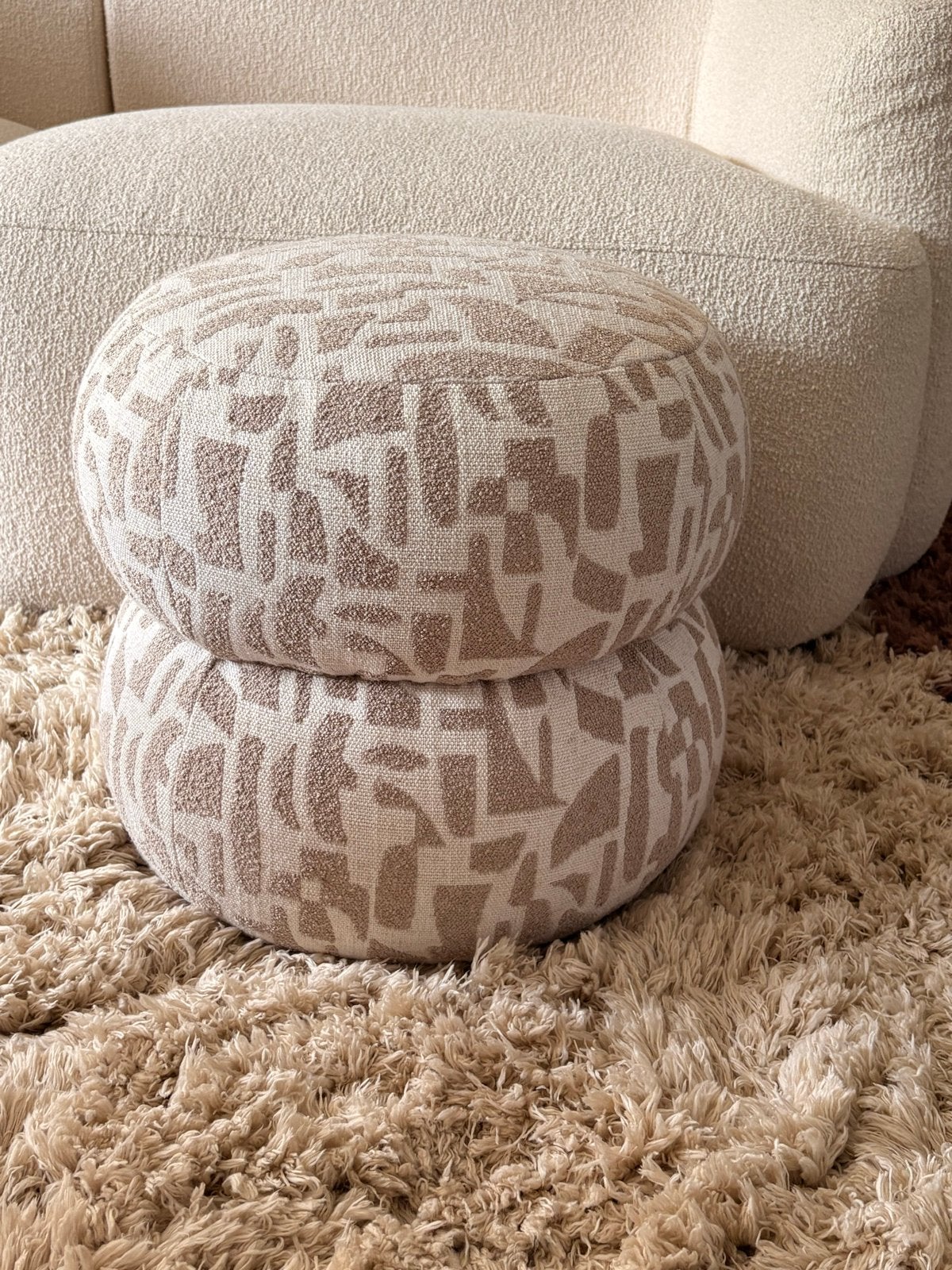Woood ronde poef beige japandi, Ophalen, Minder dan 50 cm, Rond, Zo goed als nieuw