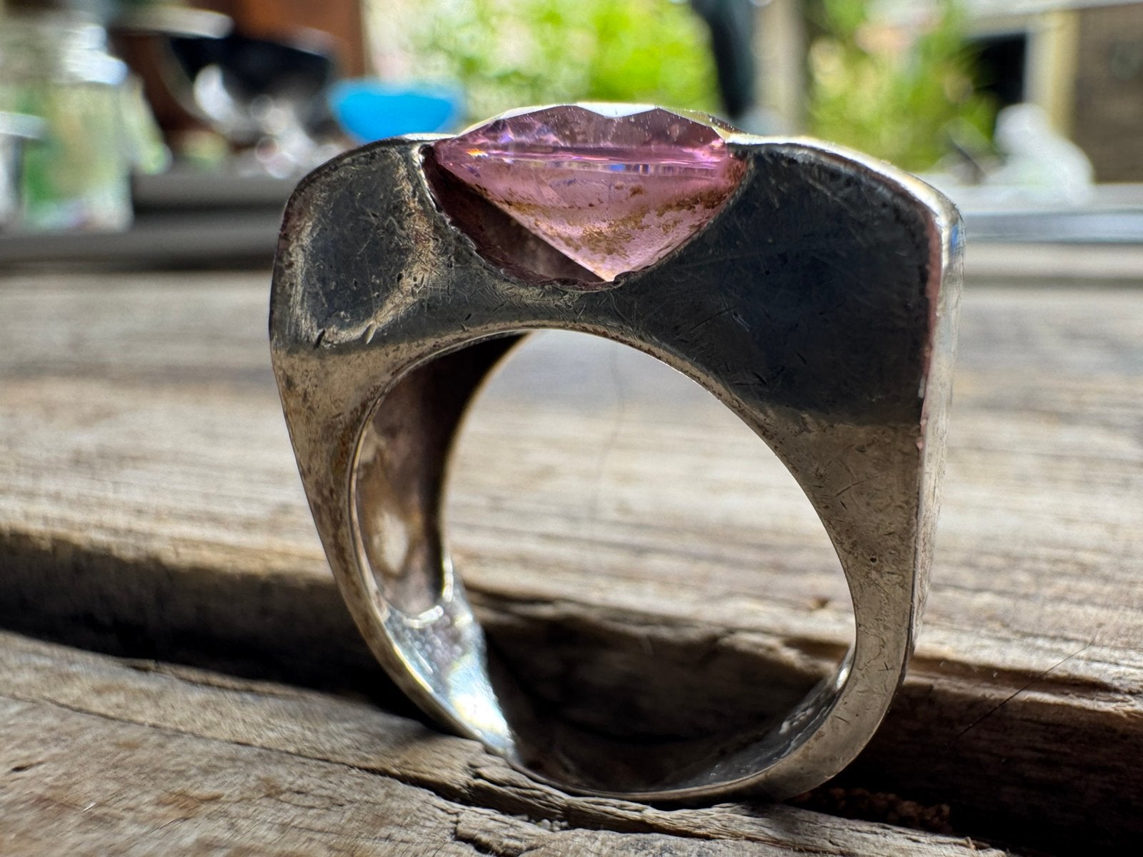 Zilveren Ring met Ametist / Rozenkwarts., Sieraden, Tassen en Uiterlijk, Ringen, Gebruikt, Verzenden, 17 tot 18, Roze