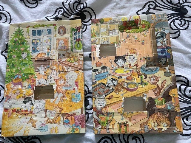 2 lege advent kalenders katten, Diversen, Kerst, Ophalen of Verzenden, Gebruikt