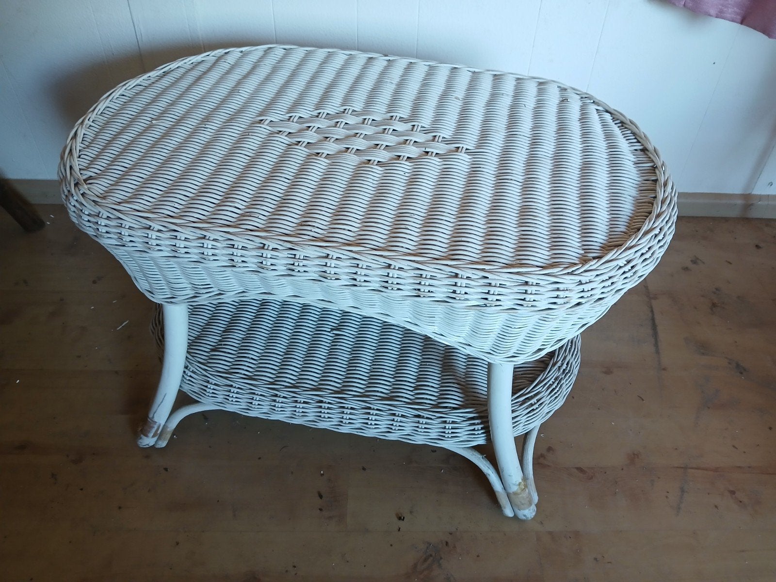 Witte rieten bijzettafel - Ovaal, Overige materialen, Gebruikt, Landelijk, Bohemian, 55 tot 75 cm