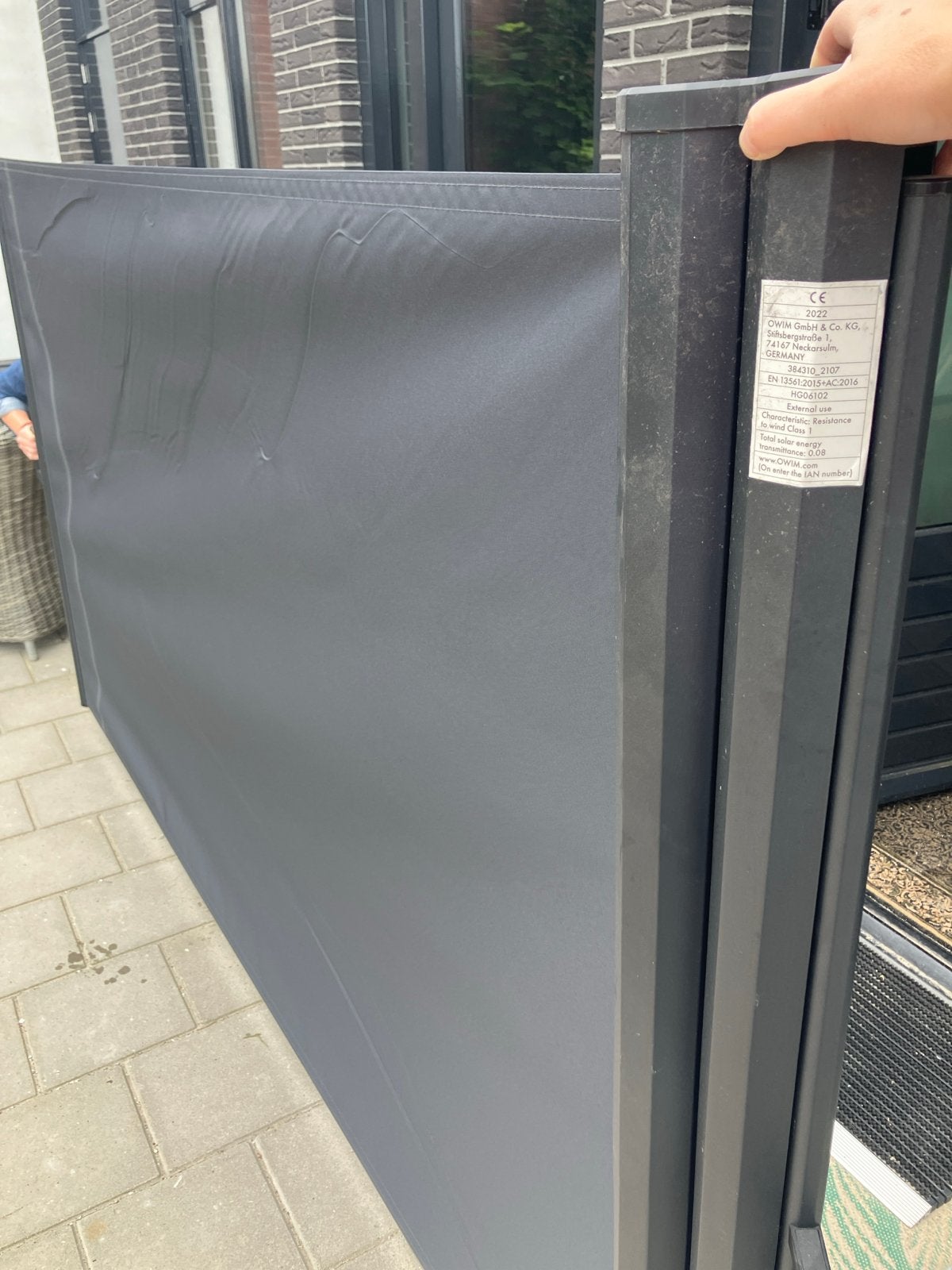 Uitschuifbaar windscherm tuin - 2x 3 meter - OWIM, Ophalen, Gebruikt, Uittrekbaar, Owim