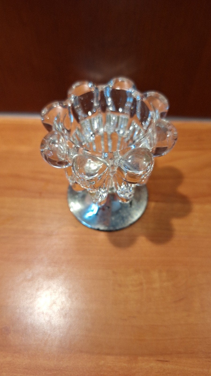 Vintage Glazen Kandelaar met Metalen Voet, Ophalen of Verzenden, Glas