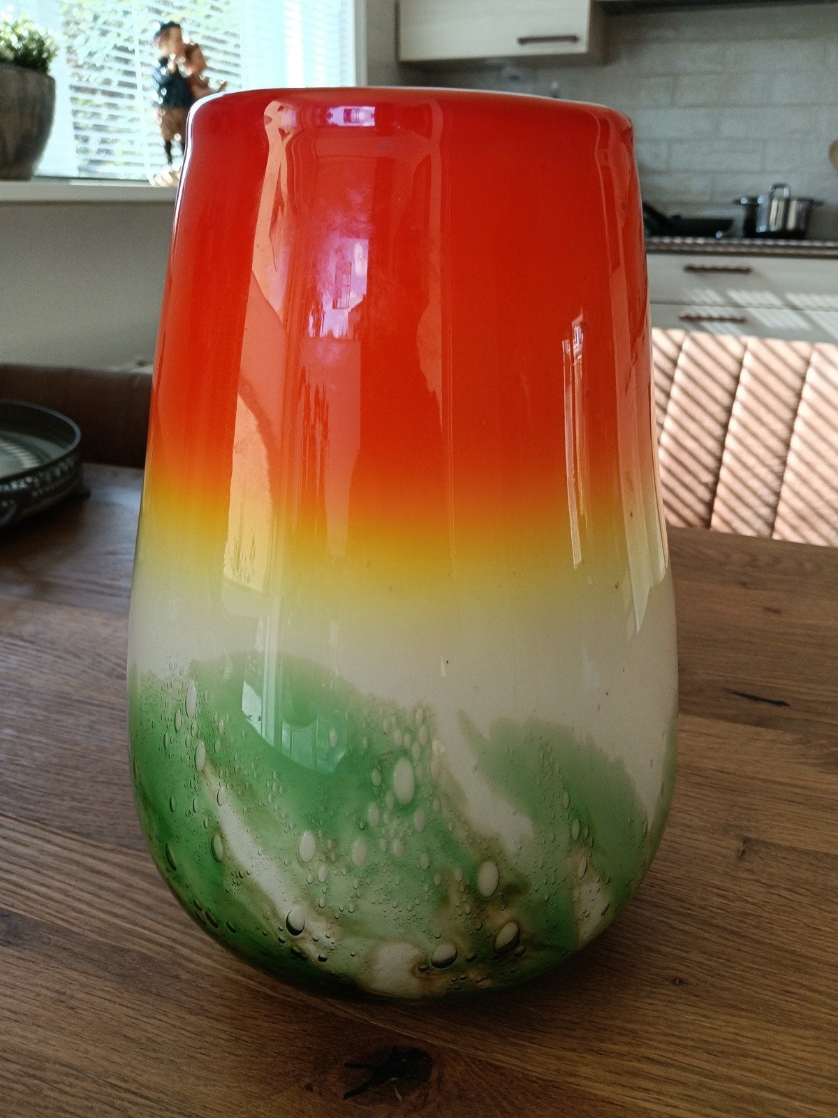 Unieke handgeblazen glazen vaas Murano - Oranje, geel, groe, Antiek en Kunst, Ophalen of Verzenden