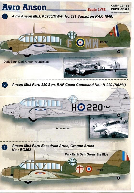 AVRO Anson Mk.I.  Decals van Print Scale, Overige merken, 1:72 tot 1:144, Nieuw, Ophalen of Verzenden