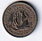 25  cent  1963  East Carribian Territoris. km. 6 ( 0,50 ), Ophalen of Verzenden, Noord-Amerika, Losse munt