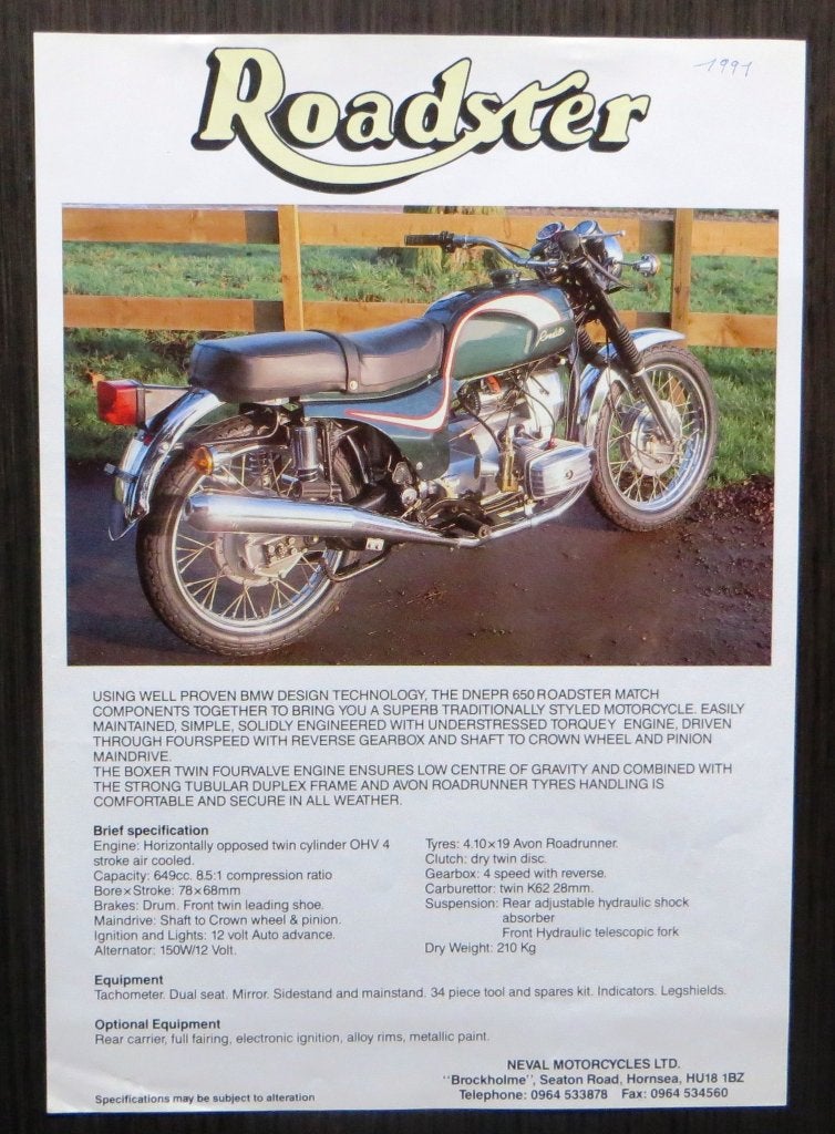 Flyer Dnepr 650 Roadster - 1992 - 1 blz (Engels), Motoren, Verzenden, Overige merken