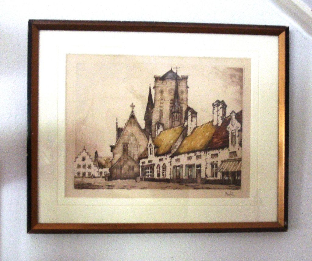 Roger Hebbelinck 1912 - 1987   Belgie, Antiek en Kunst, Ingelijst, Stadsgezicht, Ophalen of Verzenden, 1950 - 1999