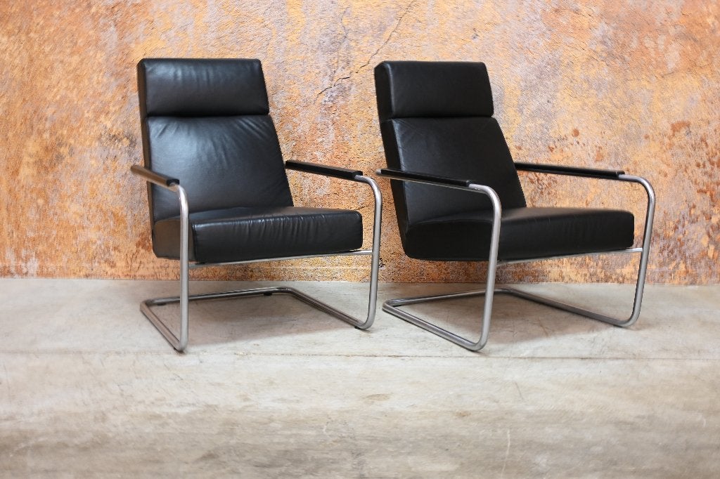 ZGANieuw 2 zwarte leren Harvink Optie design fauteuils, Harvink, Harvink, 75 tot 100 cm, Ophalen of Verzenden