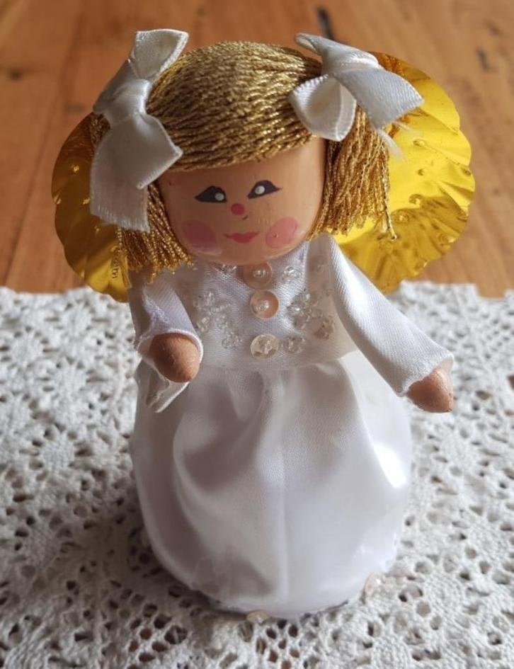 Brocante KERST engel met houten hoofdje en handjes, Diversen, Kerst, Gebruikt, -, -, Ophalen of Verzenden