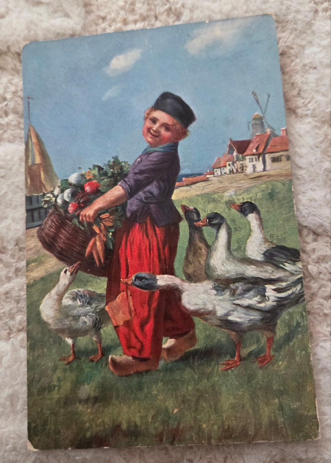 Hollands jongetje met ganzen en molen, Verzenden, 1920 tot 1940, Ongelopen, Klederdracht