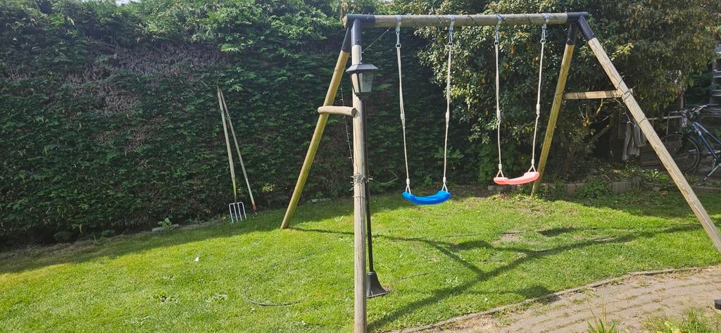 Houten schommelset met twee zitjes, Kinderen en Baby's, Speelgoed | Buiten | Speeltoestellen, Ophalen, Gebruikt, Schommel