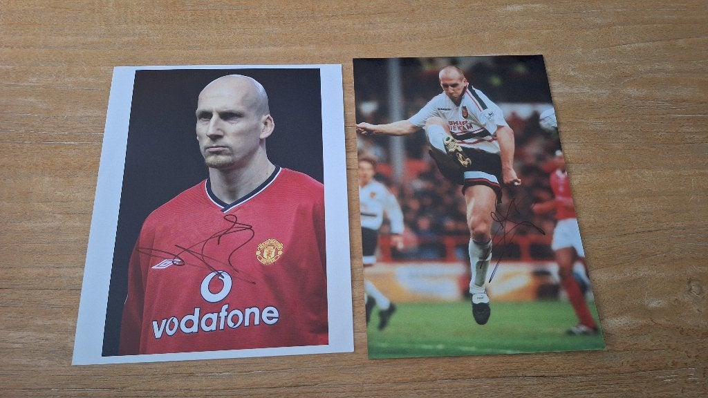 Foto 20x25cm met handtekening; Jaap Stam # Manchester United, Verzamelen, Ophalen of Verzenden, Nieuw, Buitenlandse clubs, Overige typen