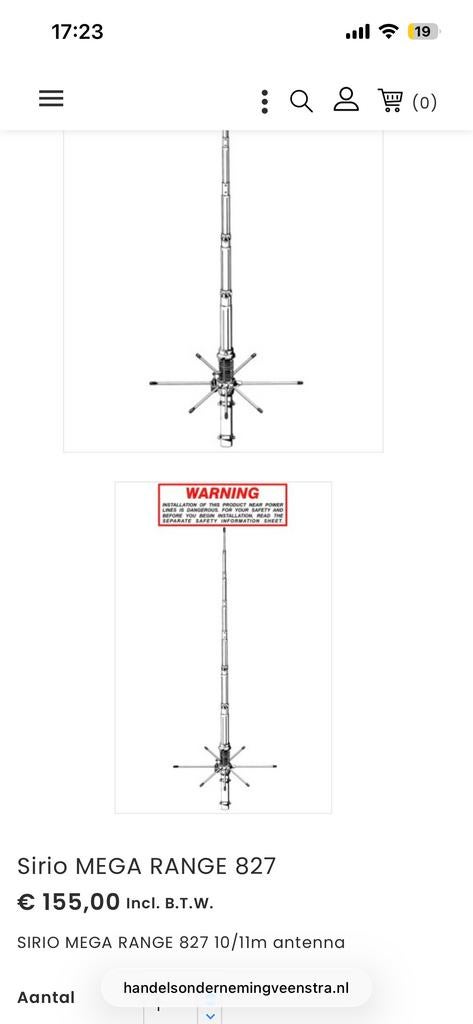 Sirio Mega Range 827 10/11m Antenne, Telecommunicatie, Antennes en Masten, Zo goed als nieuw, Antenne, Ophalen