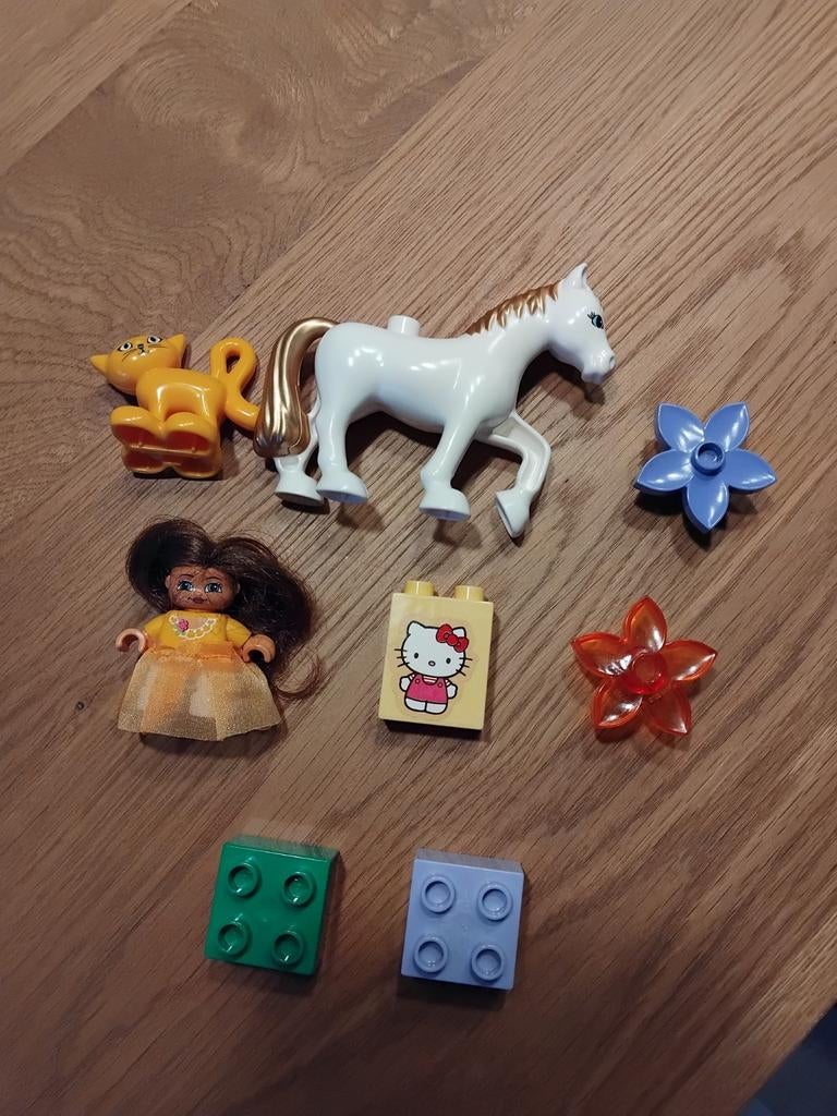 Duplo paard, poes, 2 stenen, grote bloemen, Hello Kitty, Ophalen of Verzenden, Zo goed als nieuw, Duplo