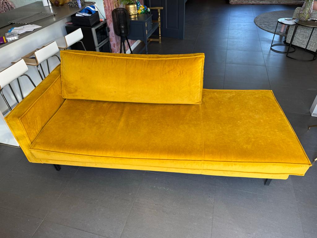 Woood Velvet Okergeel Bank - 203 cm breed, Ophalen, Gebruikt, Driepersoons, 75 tot 100 cm