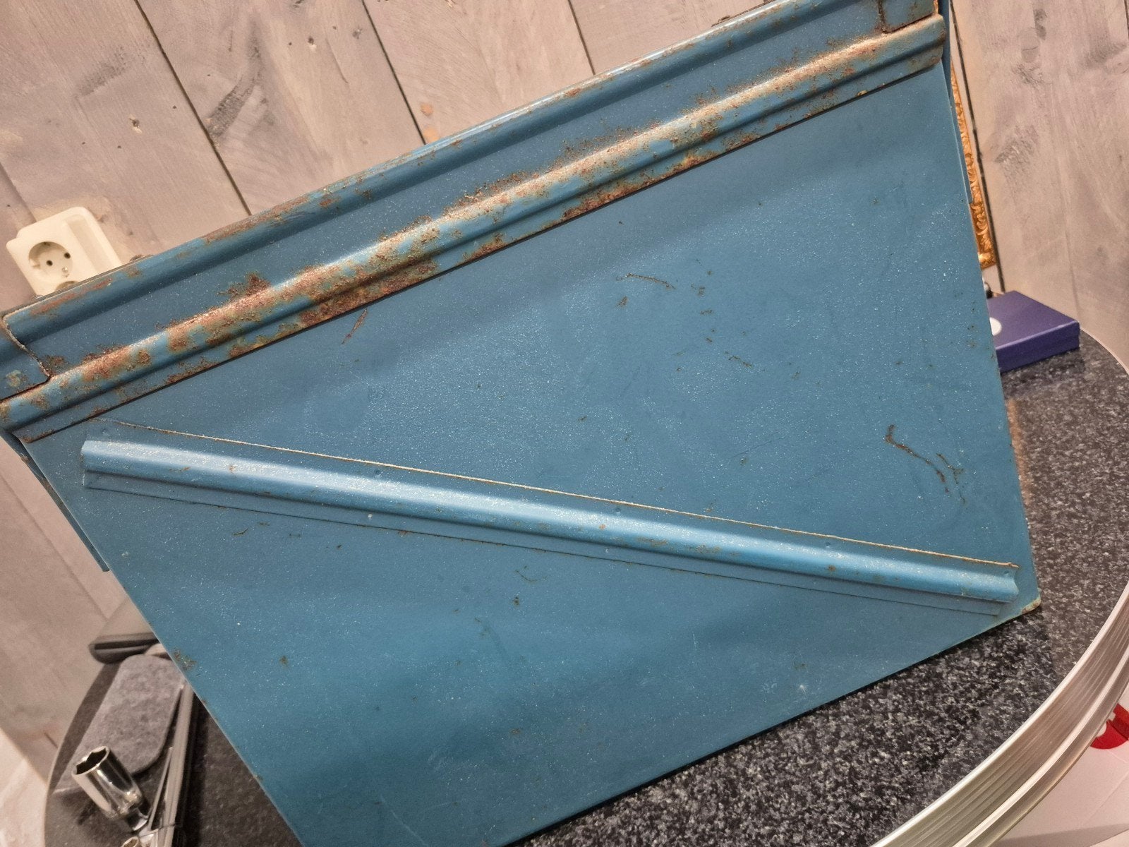 Vintage munitiekist - Blauw metaal, Ophalen of Verzenden, Gebruikt