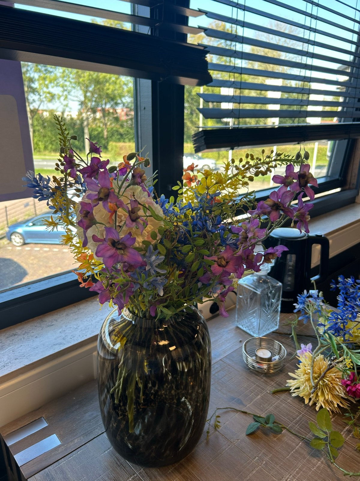 Prachtig boeket kunstbloemen evt met vaas, Binnen, Textiel, Ophalen of Verzenden, Zo goed als nieuw