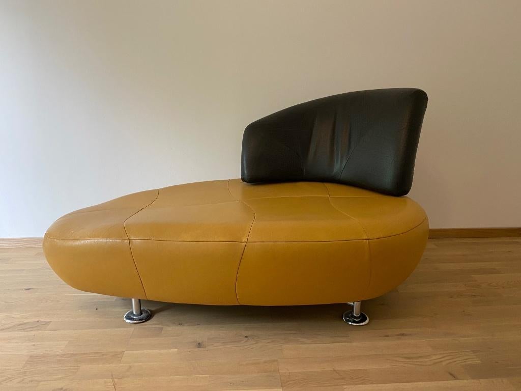 Leolux Kikko Chaise Lonques - vintage  geel / zwart, Ophalen, Gebruikt, Eenpersoons, Minder dan 75 cm